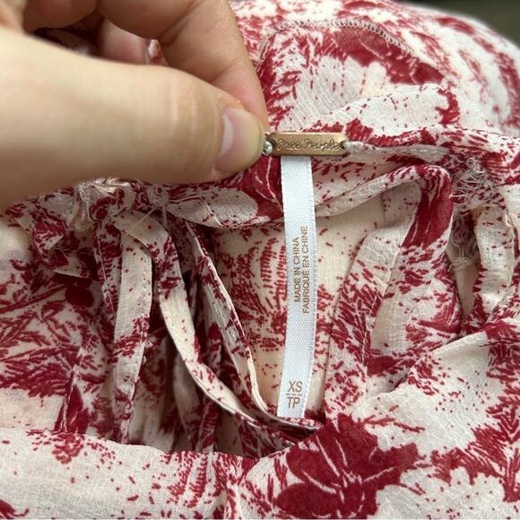 FREE PEOPLE Mini Babydoll Dress Womens XSmall Floral Pleated Boho Ruffle Pretty - Picture 12 of 16